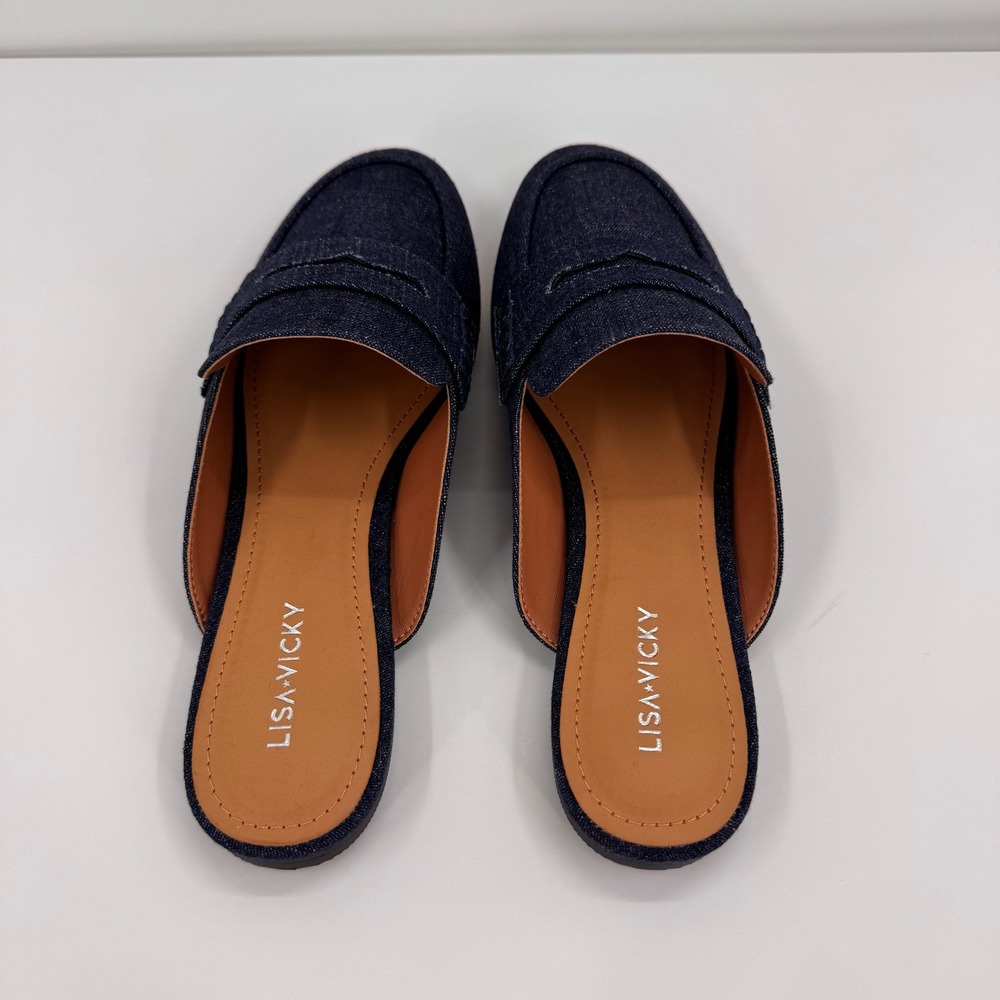 Lisa Vicky Enrich Women's 7.5 M NEW Dark Blue Denim Penny Loafer Mules Slide On - Picture 13 of 14
